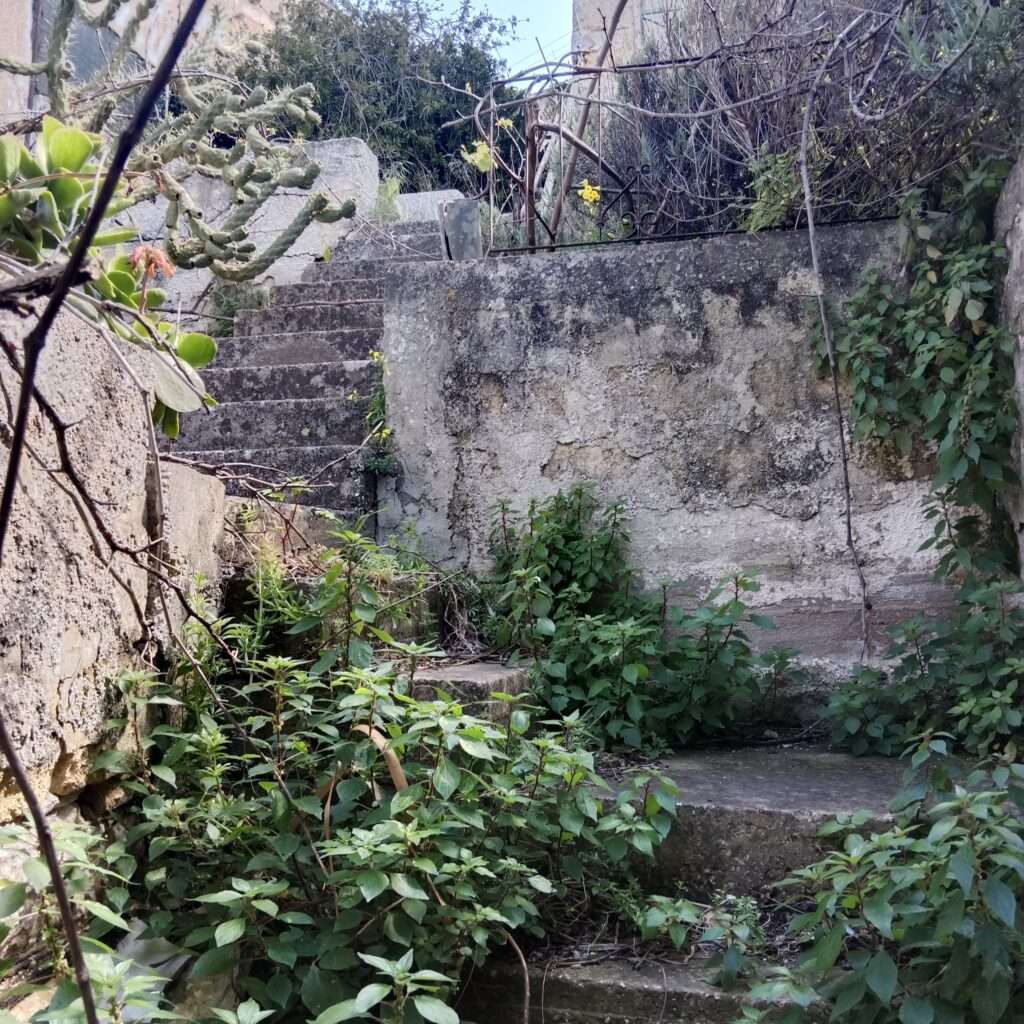 Treppen zum Parkplatz und Garten